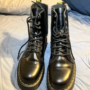 Dr. Martens Black Leather Boots with Yellow Stitching